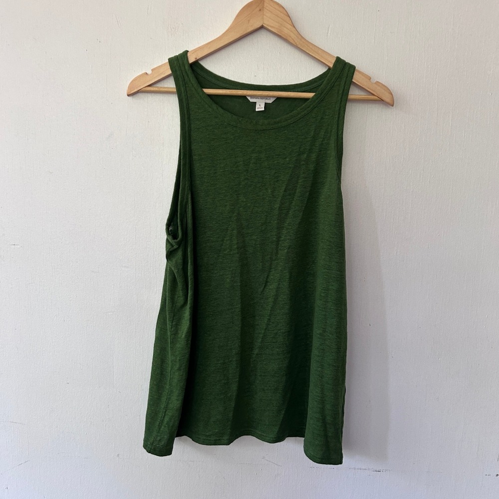 Banana Republic 100% Linen Tank Top Women L Green Sleeveless Crew Neck Casual